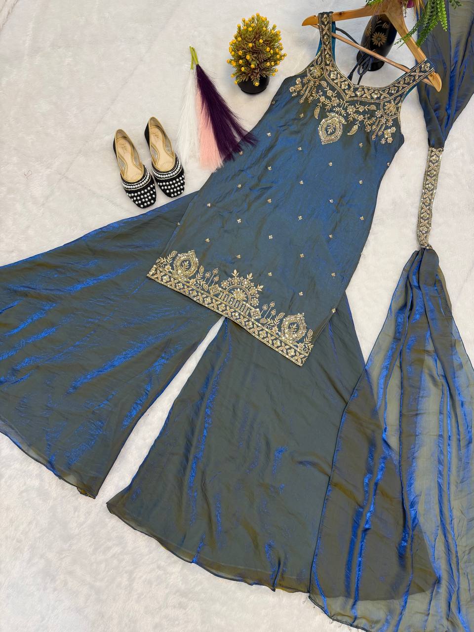 Deep Cyan Heritage Palazzo Set